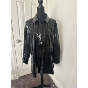 Hilary Macmillan NWT $170 Patent Black Jacket Oversized Blouse Medium